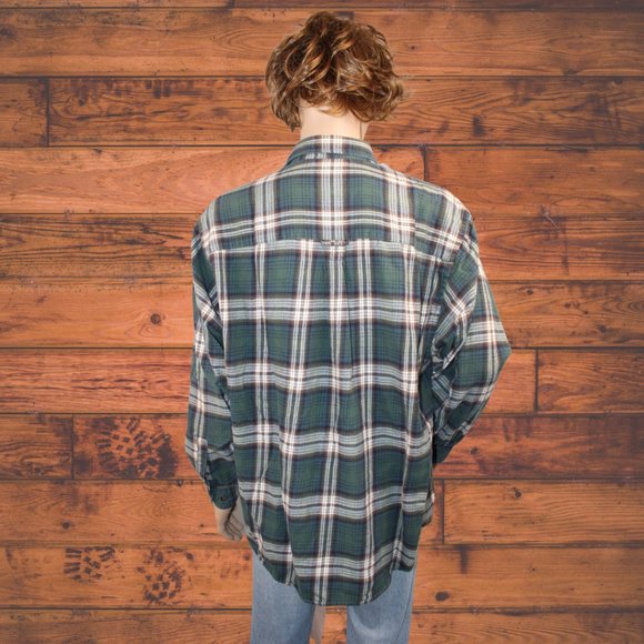 Eddie Bauer Dark Green/White Button Down Flannel Large - Picture 5 of 8